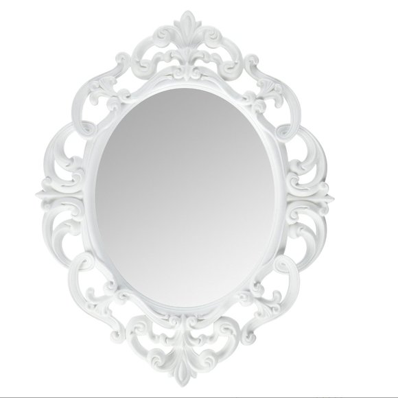 White Oval Vintage Wall Mirror 11.5 x 15 Inch - Picture 1 of 8